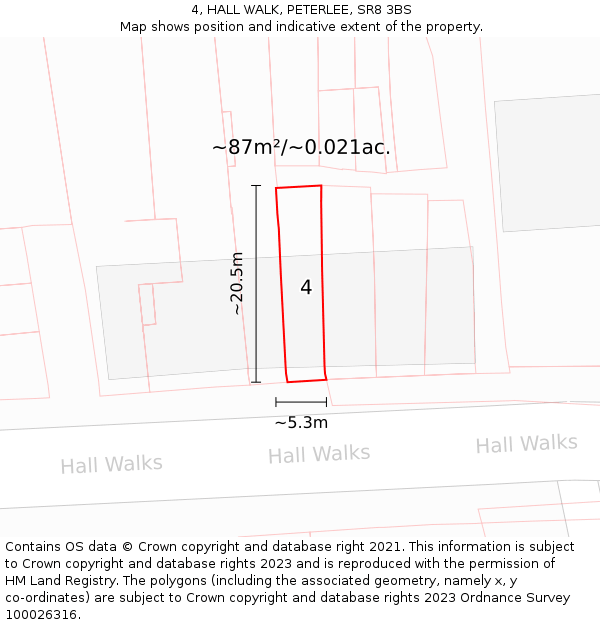 4, HALL WALK, PETERLEE, SR8 3BS: Plot and title map