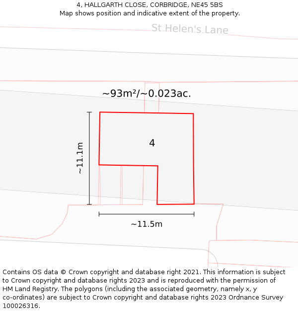 4, HALLGARTH CLOSE, CORBRIDGE, NE45 5BS: Plot and title map