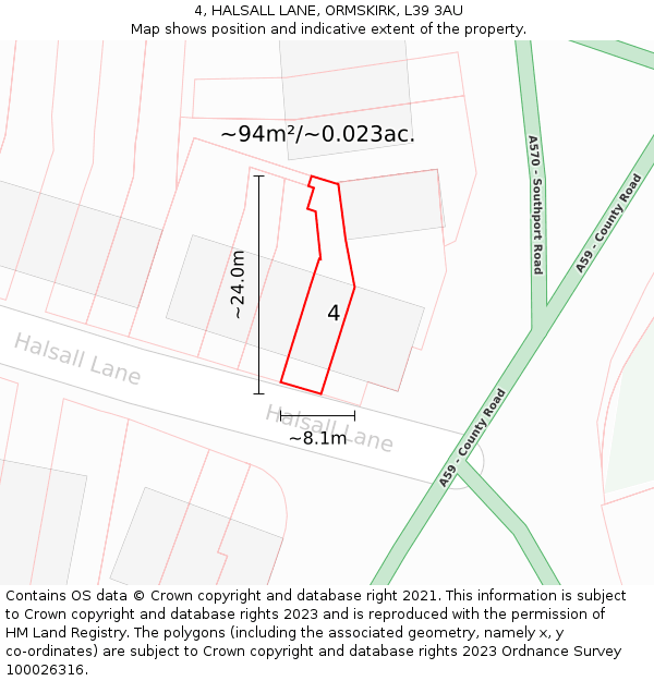 4, HALSALL LANE, ORMSKIRK, L39 3AU: Plot and title map