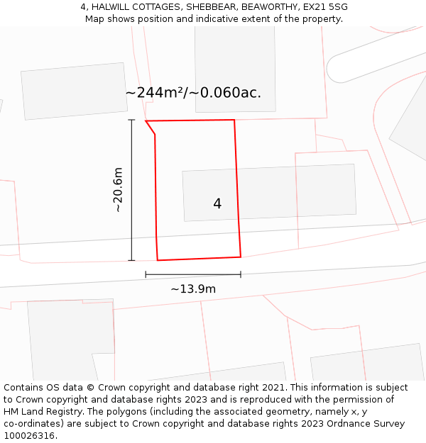 4, HALWILL COTTAGES, SHEBBEAR, BEAWORTHY, EX21 5SG: Plot and title map