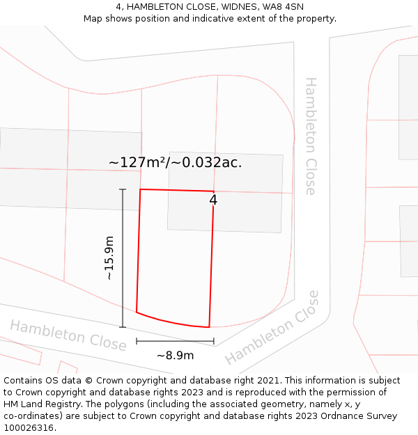 4, HAMBLETON CLOSE, WIDNES, WA8 4SN: Plot and title map