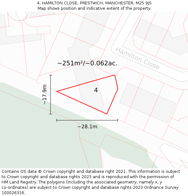 4, HAMILTON CLOSE, PRESTWICH, MANCHESTER, M25 9JS: Plot and title map