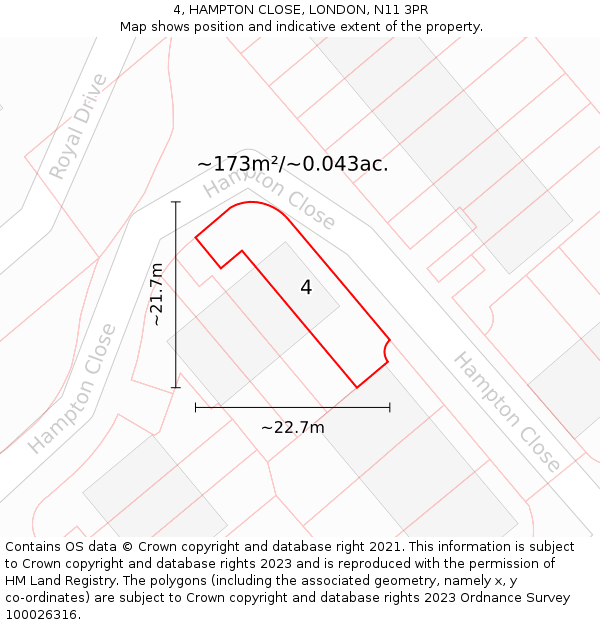 4, HAMPTON CLOSE, LONDON, N11 3PR: Plot and title map