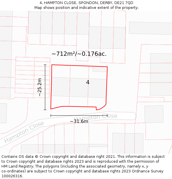 4, HAMPTON CLOSE, SPONDON, DERBY, DE21 7QD: Plot and title map