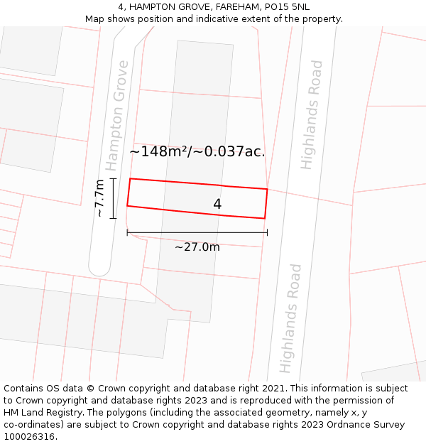 4, HAMPTON GROVE, FAREHAM, PO15 5NL: Plot and title map