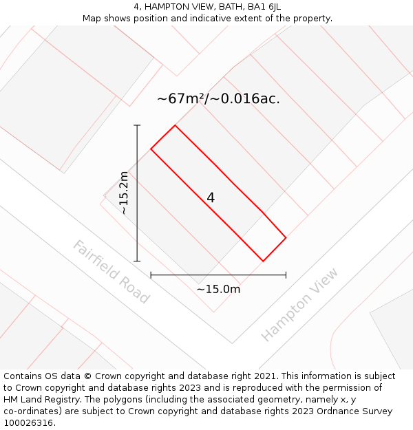 4, HAMPTON VIEW, BATH, BA1 6JL: Plot and title map
