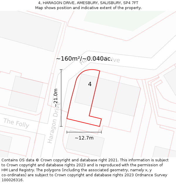 4, HARAGON DRIVE, AMESBURY, SALISBURY, SP4 7FT: Plot and title map