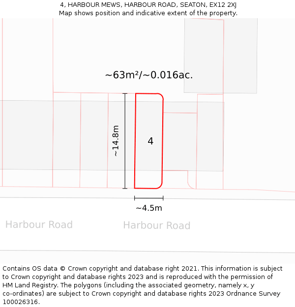 4, HARBOUR MEWS, HARBOUR ROAD, SEATON, EX12 2XJ: Plot and title map
