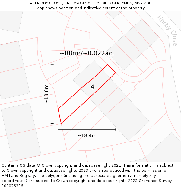 4, HARBY CLOSE, EMERSON VALLEY, MILTON KEYNES, MK4 2BB: Plot and title map