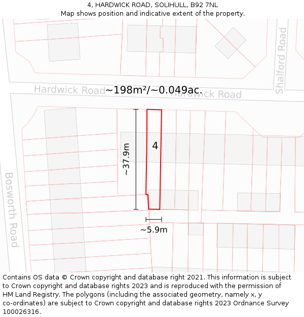 4, HARDWICK ROAD, SOLIHULL, B92 7NL: Plot and title map