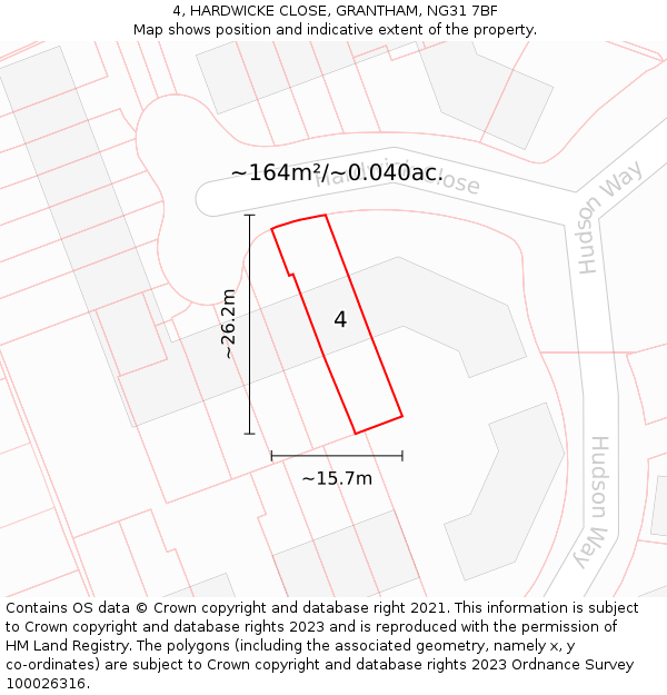 4, HARDWICKE CLOSE, GRANTHAM, NG31 7BF: Plot and title map