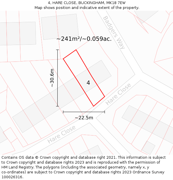 4, HARE CLOSE, BUCKINGHAM, MK18 7EW: Plot and title map