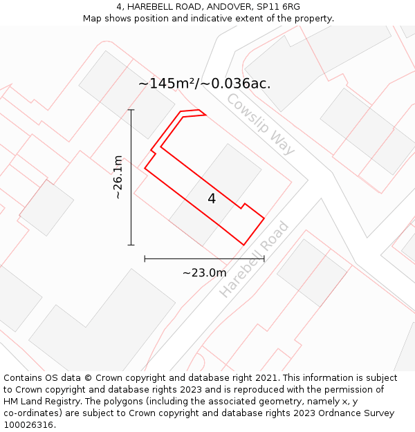 4, HAREBELL ROAD, ANDOVER, SP11 6RG: Plot and title map