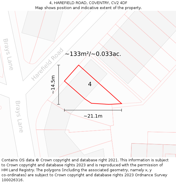 4, HAREFIELD ROAD, COVENTRY, CV2 4DF: Plot and title map