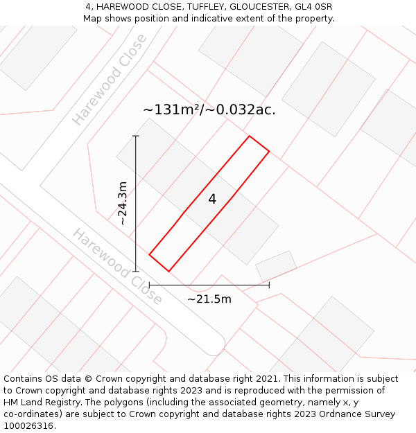 4, HAREWOOD CLOSE, TUFFLEY, GLOUCESTER, GL4 0SR: Plot and title map