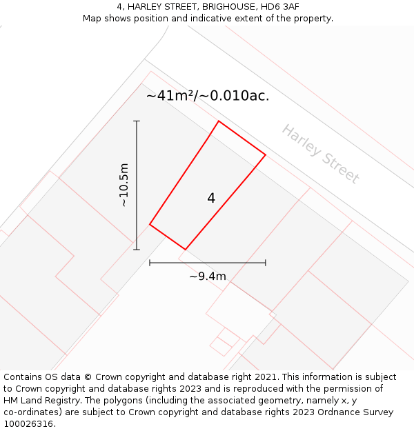 4, HARLEY STREET, BRIGHOUSE, HD6 3AF: Plot and title map