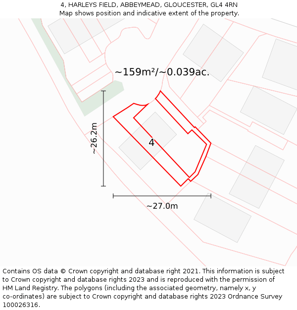 4, HARLEYS FIELD, ABBEYMEAD, GLOUCESTER, GL4 4RN: Plot and title map