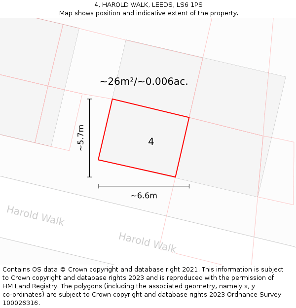 4, HAROLD WALK, LEEDS, LS6 1PS: Plot and title map