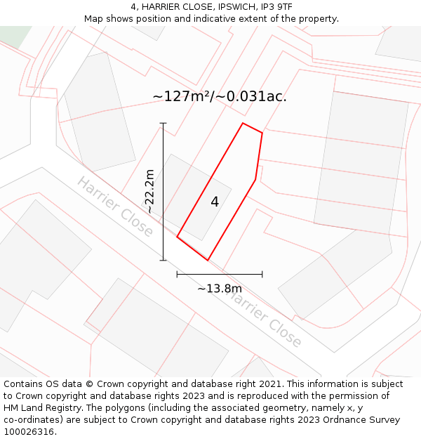 4, HARRIER CLOSE, IPSWICH, IP3 9TF: Plot and title map