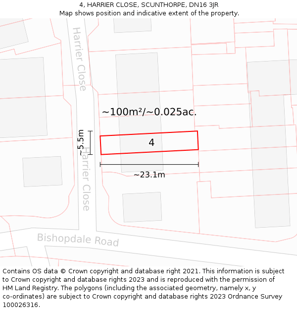 4, HARRIER CLOSE, SCUNTHORPE, DN16 3JR: Plot and title map