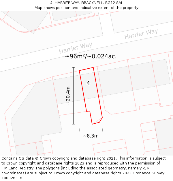 4, HARRIER WAY, BRACKNELL, RG12 8AL: Plot and title map
