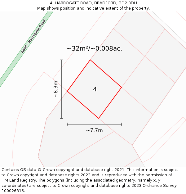 4, HARROGATE ROAD, BRADFORD, BD2 3DU: Plot and title map