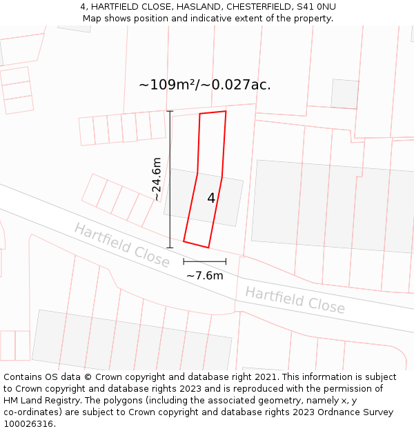 4, HARTFIELD CLOSE, HASLAND, CHESTERFIELD, S41 0NU: Plot and title map