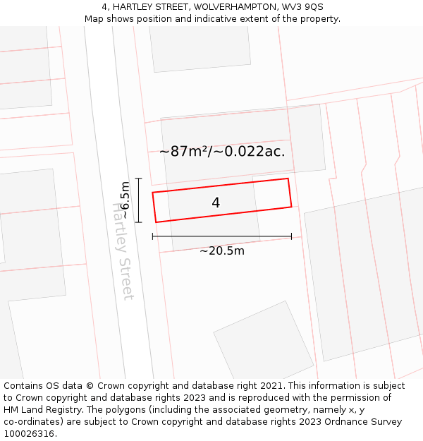 4, HARTLEY STREET, WOLVERHAMPTON, WV3 9QS: Plot and title map