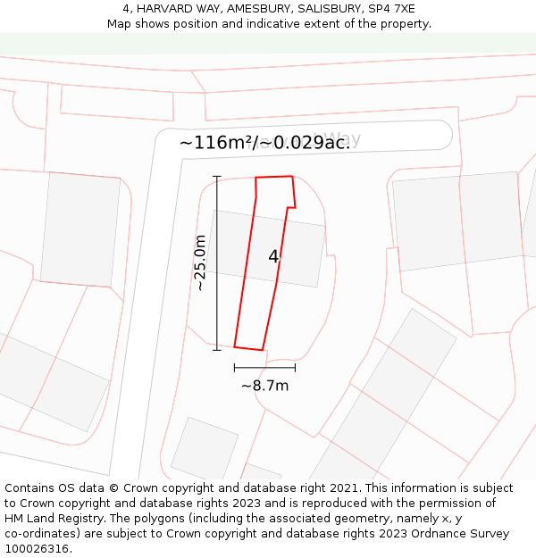 4, HARVARD WAY, AMESBURY, SALISBURY, SP4 7XE: Plot and title map