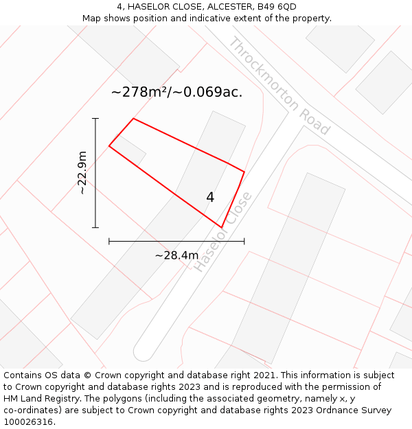 4, HASELOR CLOSE, ALCESTER, B49 6QD: Plot and title map