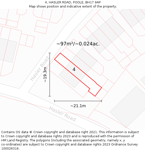 4, HASLER ROAD, POOLE, BH17 9AP: Plot and title map