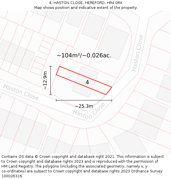 4, HASTON CLOSE, HEREFORD, HR4 0RX: Plot and title map