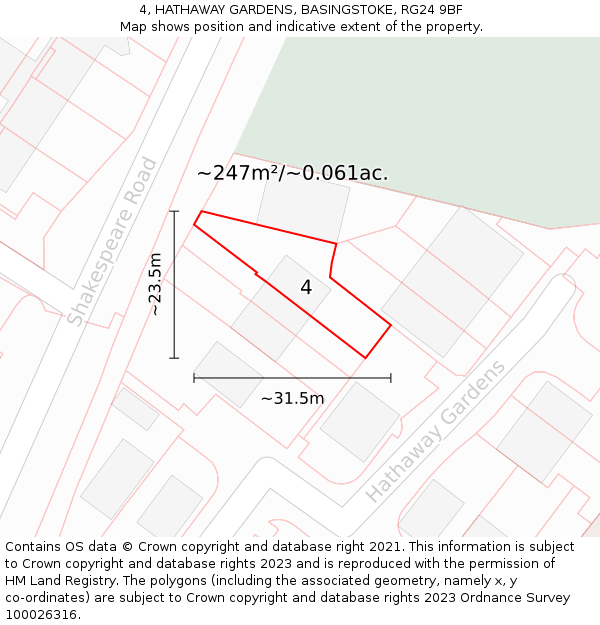 4, HATHAWAY GARDENS, BASINGSTOKE, RG24 9BF: Plot and title map