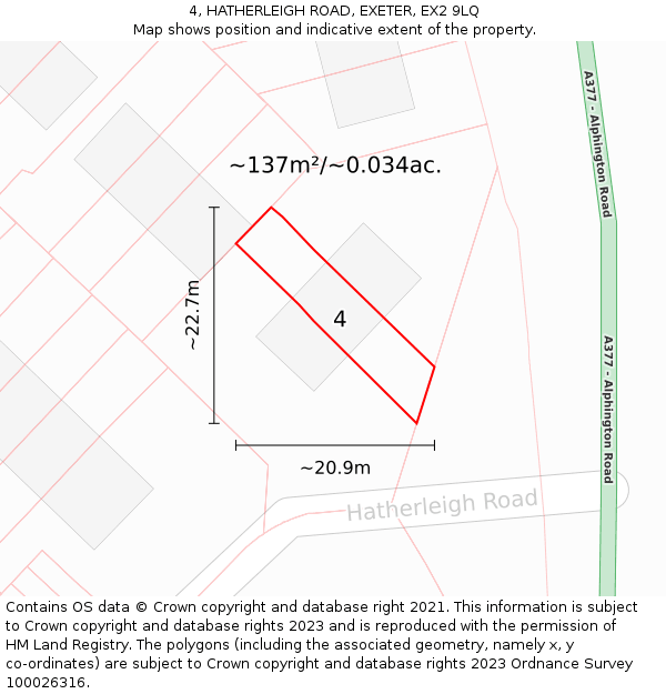 4, HATHERLEIGH ROAD, EXETER, EX2 9LQ: Plot and title map