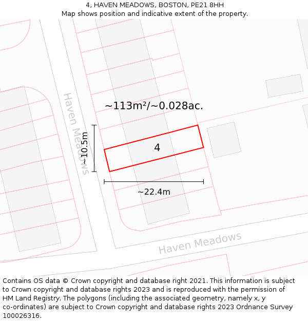 4, HAVEN MEADOWS, BOSTON, PE21 8HH: Plot and title map
