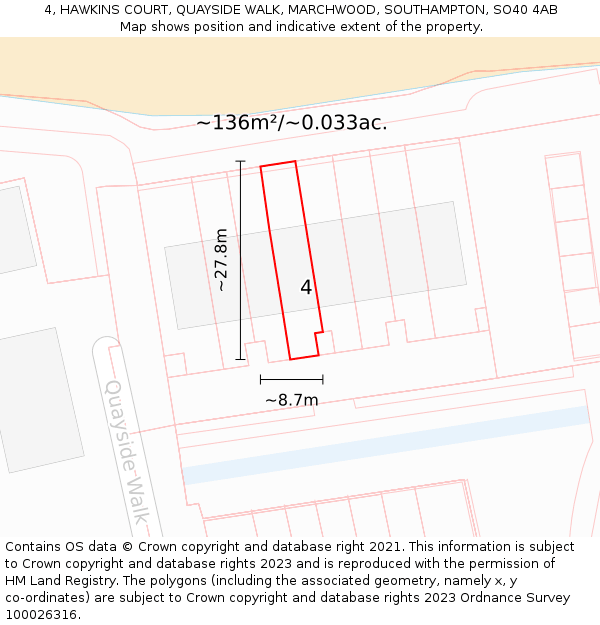 4, HAWKINS COURT, QUAYSIDE WALK, MARCHWOOD, SOUTHAMPTON, SO40 4AB: Plot and title map