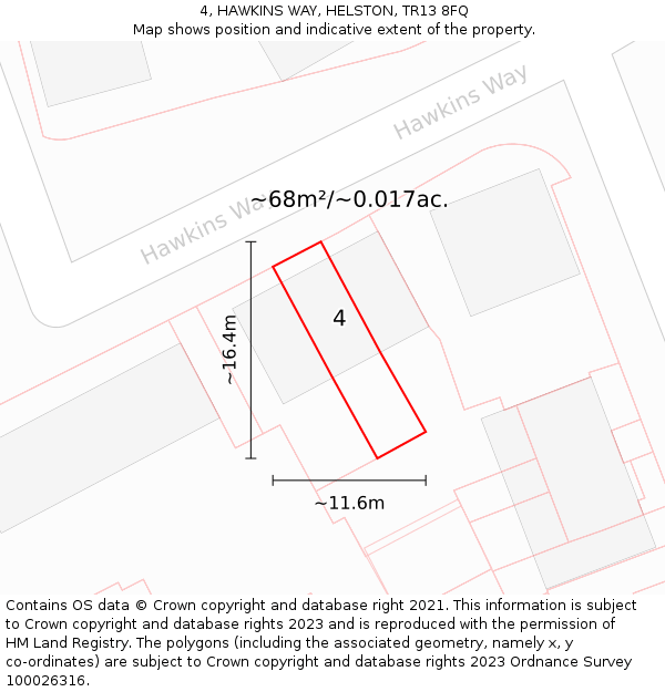 4, HAWKINS WAY, HELSTON, TR13 8FQ: Plot and title map