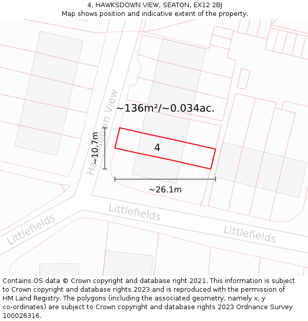 4, HAWKSDOWN VIEW, SEATON, EX12 2BJ: Plot and title map