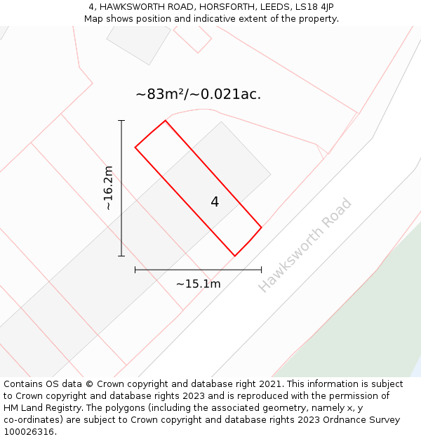 4, HAWKSWORTH ROAD, HORSFORTH, LEEDS, LS18 4JP: Plot and title map