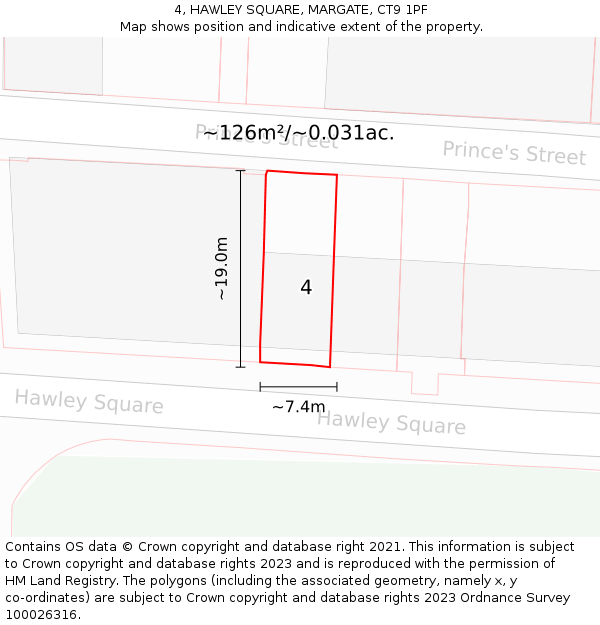 4, HAWLEY SQUARE, MARGATE, CT9 1PF: Plot and title map