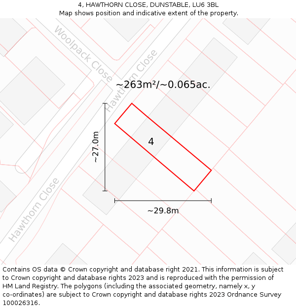 4, HAWTHORN CLOSE, DUNSTABLE, LU6 3BL: Plot and title map