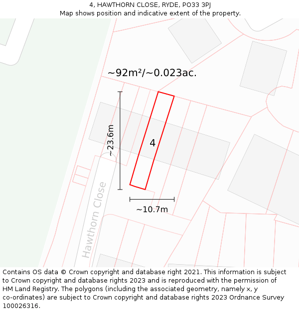 4, HAWTHORN CLOSE, RYDE, PO33 3PJ: Plot and title map