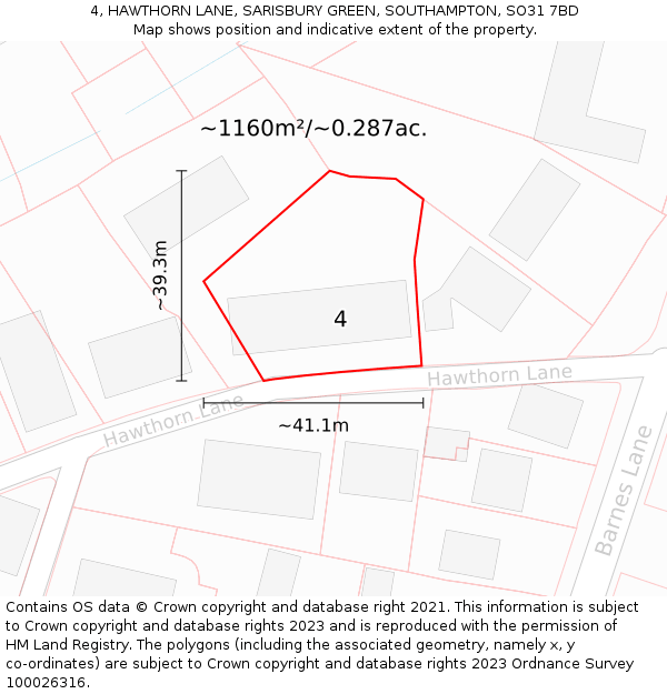 4, HAWTHORN LANE, SARISBURY GREEN, SOUTHAMPTON, SO31 7BD: Plot and title map