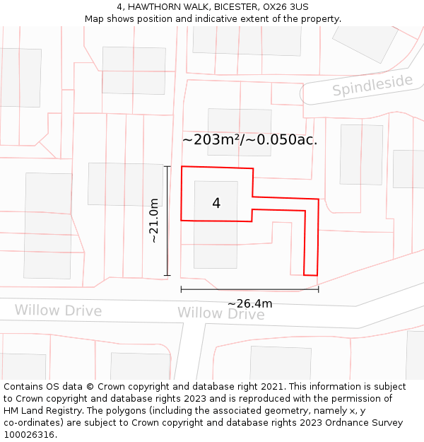 4, HAWTHORN WALK, BICESTER, OX26 3US: Plot and title map