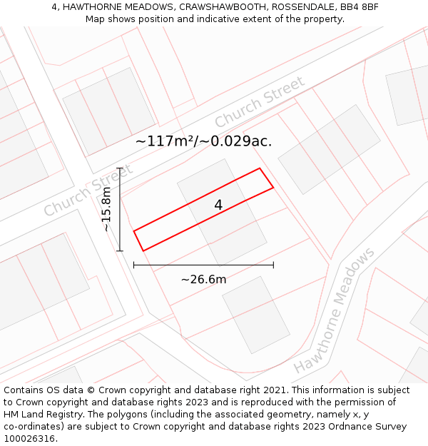 4, HAWTHORNE MEADOWS, CRAWSHAWBOOTH, ROSSENDALE, BB4 8BF: Plot and title map