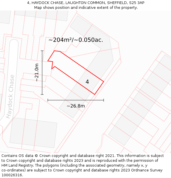4, HAYDOCK CHASE, LAUGHTON COMMON, SHEFFIELD, S25 3AP: Plot and title map