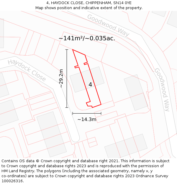 4, HAYDOCK CLOSE, CHIPPENHAM, SN14 0YE: Plot and title map