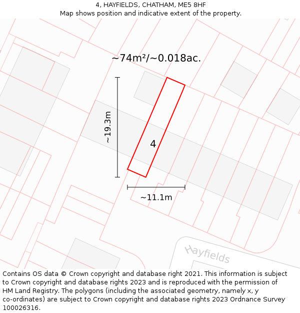 4, HAYFIELDS, CHATHAM, ME5 8HF: Plot and title map