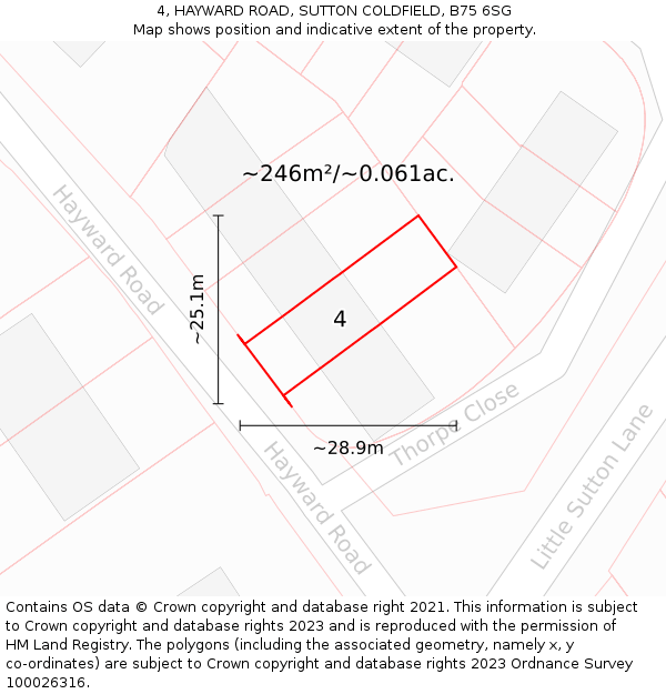 4, HAYWARD ROAD, SUTTON COLDFIELD, B75 6SG: Plot and title map