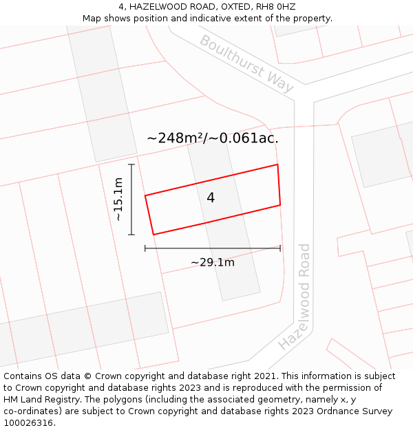 4, HAZELWOOD ROAD, OXTED, RH8 0HZ: Plot and title map